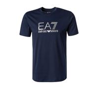 EA7 T-Shirt Herren Slim Fit Kurzarm Rundhals Baumwolle blau, L