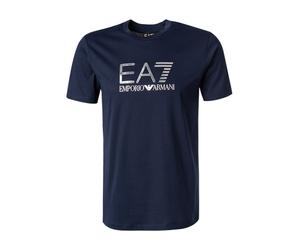 EA7 T-Shirt Herren Slim Fit Kurzarm Rundhals Baumwolle blau, XXL