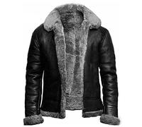 each women Herren Schwarz Vintage Lederjacke Herren Fleece gefütterte PU Mantel Winter Pelzkragen Kunstleder Mantel Größe XS-3XL