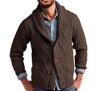 each women Herren Zopfstrick Grobstrick Strickjacke Herren Knopf Schalkragen Pullover V-Ausschnitt Taschen Strickmantel