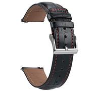 EACHE Leder Uhrenarmband 22mm Schwarz Krokodilmuster für Herren, Vintage Kroko Prägung Mit Schnellverschluss Und Roter Linie