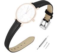 EACHE Uhrenarmband 12mm Leder Schnellverschluss Uhrenarmbänder für Damen Schwarz Lederarmband Silber Schnalle