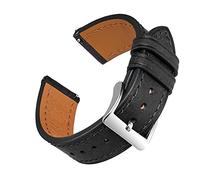 EACHE Uhrenarmband 18mm, Uhrenarmband Leder mit Schnellverschluss, Italien Pueblo Spezielles Mattiertes Leder Uhrband, Top Grain Uhrenarmbänder für Herren/Damen (Schwarz-Silber Schnalle)