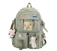 Eagerrich Kawaii Rucksack mit süßem Pin Zubehör Plüsch Anhänger Kawaii Schulrucksack Niedlich Ästhetischer Rucksack, Grün-2, L
