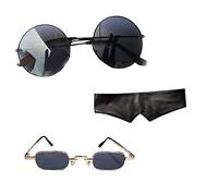 Ealipoi Go-jo Satoru Sonnenbrille Anime Go-jo Cosplay Satoru Runde Glas Jujitsu Cosplay Requisiten 3 Stück, Schwarz, Medium