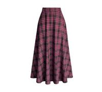 EARO Eleganter Damen Karomuster Maxirock, Hoher Bund plissierter A-Linien Rock aus Wollmischung, lässiger Pendler Langrock