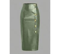 EARO modischer, eleganter, minimalistischer hochwertiger schwarzer Lederrock mit Schlitz, Damen Bodycon Rock, Herbst/Winter, stylisch, hohe Taille, de