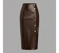 EARO modischer, eleganter, minimalistischer hochwertiger schwarzer Lederrock mit Schlitz, Damen Bodycon-Rock, Herbst/Winter, stylisch, hohe Taille, de