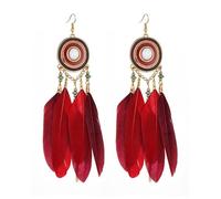 Earrings Elegante Ohrhänger Fransen Feder Lange Boho Rot