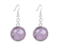 Earrings, Silber Eingelegter Runder Natürlicher Amethyst-Stein Hypoallergener Ohrhaken-Tropfen-Ohrtropfen-Ohrtropfen-Baumelnder Schmuck Für Frauen-Dame-Mädchen Heiraten Frauentagesgeschenke