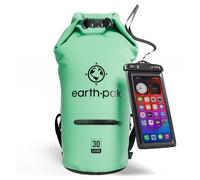 Earth Pak Dry Bag - Wasserdichter Packsack mit Reißverschluss Tasche, Schultergurt und wasserfester Handyhülle - Ideal beim Kajak Fahren, Camping, Angeln, Bootfahren und Rafting (Meerschaumgrün, 30L)
