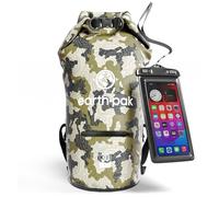 Earth Pak Dry Bag - Wasserdichter Packsack mit Reißverschluss Tasche, Schultergurt und wasserfester Handyhülle - Ideal beim Kajak Fahren, Camping, Angeln, Bootfahren und Rafting (Tarnung, 20L)