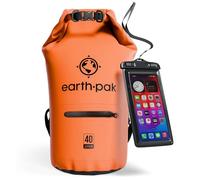 Earth Pak Dry Bag - Wasserdichter Packsack mit Reißverschluss Tasche, Schultergurt und wasserfester Handyhülle - Ideal beim Kajak Fahren, Camping, Angeln, Bootfahren und Rafting (Orange, 5L)