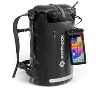 Earth Pak Summit Serie wasserdichter Rucksack, Backpack mit leistungsstarkem Reißverschluss und Rolltop, wasserfester Handyhülle Schwarz 55L