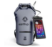 Earth Pak Torrent Serie Dry Bag wassersdichte Tasche mit verstellbarem Schultergurt und wasserfester Handyhülle Ideal beim Kajak Fahren Angeln Rafting Grau 30L