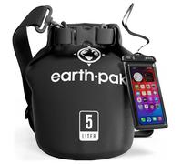Earth Pak - Wasserdichter Packsack mit Schultergurt und wasserfester Handyhülle - Ideale Rolltop Tasche beim Kajak Fahren, Wandern, Camping, Angeln, Bootfahren und Rafting (Schwarz, 55L)