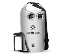 Earth Pak - Wasserdichter Packsack mit Schultergurt und wasserfester Handyhülle - Ideale Rolltop Tasche beim Kajak Fahren, Wandern, Camping, Angeln, Bootfahren und Rafting (Weiß, 55L)