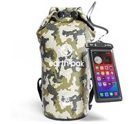 Earth Pak - Wasserdichter Packsack mit Schultergurt und wasserfester Handyhülle - Ideale Rolltop Tasche beim Kajak Fahren, Wandern, Camping, Angeln, Bootfahren und Rafting (Tarnung, 40L)