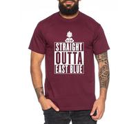 East Blue - Herren T-Shirt Straw Hat Luffy Zoro One Monkey D. Pirat Ace Piece Goku Anime Ruffy, Größe:XL, Farbe:Weinrot