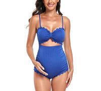 EastElegant Einteiliger Umstands-Badeanzug, Rückenausschnitt, Schwangerschafts-Bikini, gewellt, Schwangere, Blau, XL