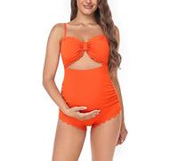 EastElegant Einteiliger Umstands-Badeanzug, Rückenausschnitt, Schwangerschafts-Bikini mit Muschelkante, Badeanzug für Schwangere, Orange, L
