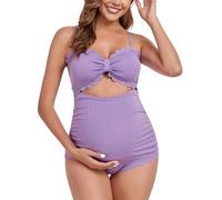 EastElegant Einteiliger Umstands-Badeanzug, Rückenausschnitt, Schwangerschafts-Bikini, Muschelkante, Badeanzug für Schwangere, Helles Violett, Large