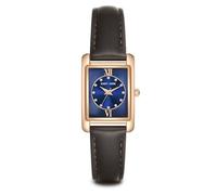 Eastside Damen Uhr Metall-Legierung roségold Quarzwerk | Echtleder Armband, braun, keine Prägung, Zifferblatt blau, Mineralglas, Armbanduhr, Fashion-Uhr