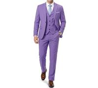 EastSide Herren-Set, schmale Passform, 3-teilig, Ein-Knopf-Set, Weste, Hose, Mantel, Anzug, Lila, Größe XXL