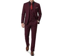 EastSide Herren Slim Fit 3-teiliger Anzug, Ein-Knopf-Blazer-Set, Jacke, Weste & Hose, Burgunder, M