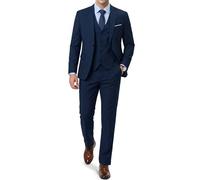 EastSide Herren Slim Fit 3-teiliger Anzug, Ein-Knopf-Blazer-Set, Jacke Weste & Hose, dunkelblau, L