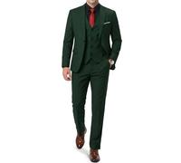 EastSide Herren Slim Fit 3-teiliger Anzug, Ein-Knopf-Blazer-Set, Jacke, Weste & Hose, dunkelgrün, M