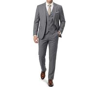 EastSide Herren Slim Fit 3-teiliger Anzug, Ein-Knopf-Blazer-Set, Jacke Weste & Hose, Hellgrau, XX-Large