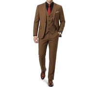 EastSide Herren Slim Fit 3-teiliger Anzug, Ein-Knopf-Blazer-Set, Jacke, Weste & Hose, Khaki, XL