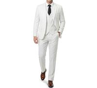 EastSide Herren Slim Fit 3-teiliger Anzug, Ein-Knopf-Blazer-Set, Jacke, Weste & Hose, Weiss/opulenter Garten, L