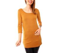 Easy Young Fashion - Damen Basic 3/4 Arm T-Shirt Rundhals - langes Unterziehshirt - Longshirt Skinny Fit 1098 - Curry M/L