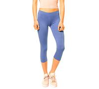 Easy Young Fashion - Damen Basic Capri Leggings - elastische 3/4 Baumwoll Viskose Stretch Hose 1077 - OneSize (Jeansblau)