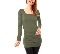 Easy Young Fashion - Damen Basic Langarmshirt - Rundhals Longshirt - Unterziehshirt Skinny Fit 1098A - Khaki S/M