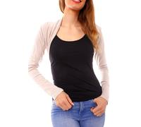 Easy Young Fashion - Damen Jersey Bolero - Langarm Schulterjacke - kurzer offener Crop Cardigan 2008 OneSize (34-38) - Beige