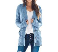 Easygou Damen Strickjacke mit Knopf, Grobstrick, Übergröße, Pullover, weich, lange Ärmel, offene Vorderseite, Slouchy Pocket Outwear Mantel