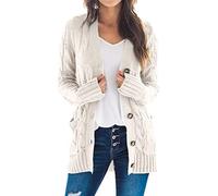 Easygou Damen Strickjacke mit Knopf, Grobstrick, Übergröße, Pullover, weich, lange Ärmel, offene Vorderseite, Slouchy Pocket Outwear Mantel