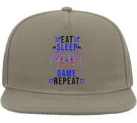 Eat Sleep Game Repeat Blue Controller Graphic Snapback Flat Visor Cotton Blend Cap Gray
