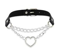 EAVUYIS PU Leder Punk Choker Halsketten Kreis Herz Charm verstellbare Kragen Halskette für Frauen Halloween Karneval Party