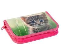 Eberhard Faber 577557 - Federmäppchen Katze, mit 42 Schreibutensilien, Schüleretui befüllt