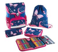 Eberhard Faber 577650 - Schulranzen Set Schmetterling, EFAlino, 4-teilig, mit Schulrucksack, Schüleretui, Schlamperrolle und Turnbeutel