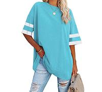 Ebifin Damen Oversize T Shirt Rundhals Kurzärmeliges Tops Casual Lockere Basic Sommer Tee Shirts Bluse.Azurblau.XL