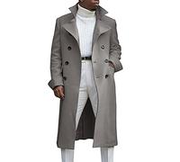 Ebifin Herren Trenchcoat, Herren-Mäntel mit Revers, zweireihig, lang, lässig, Baumwollmischung, Peacoat, grau, X-Large