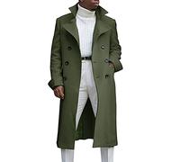 Ebifin Herren Trenchcoat mit Revers, zweireihig, lang, lässig, Baumwollmischung, Peacoat, armee-grün, Large
