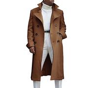 Ebifin Herren Trenchcoat mit Revers, zweireihig, lang, lässig, Baumwollmischung, Peacoat, braun, Small