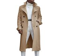 Ebifin Herren-Trenchcoat mit Revers, zweireihig, lang, lässig, Baumwollmischung, Peacoat, Khaki, M