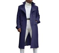 Ebifin Herren Trenchcoat mit Revers, zweireihig, lang, lässig, Baumwollmischung, Peacoat, marineblau, Small